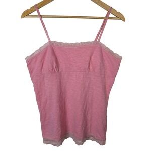 SO Wear It Declare It Pink Lace Trim Cami Tank Top XL Slub Cotton Y2K Coquette
